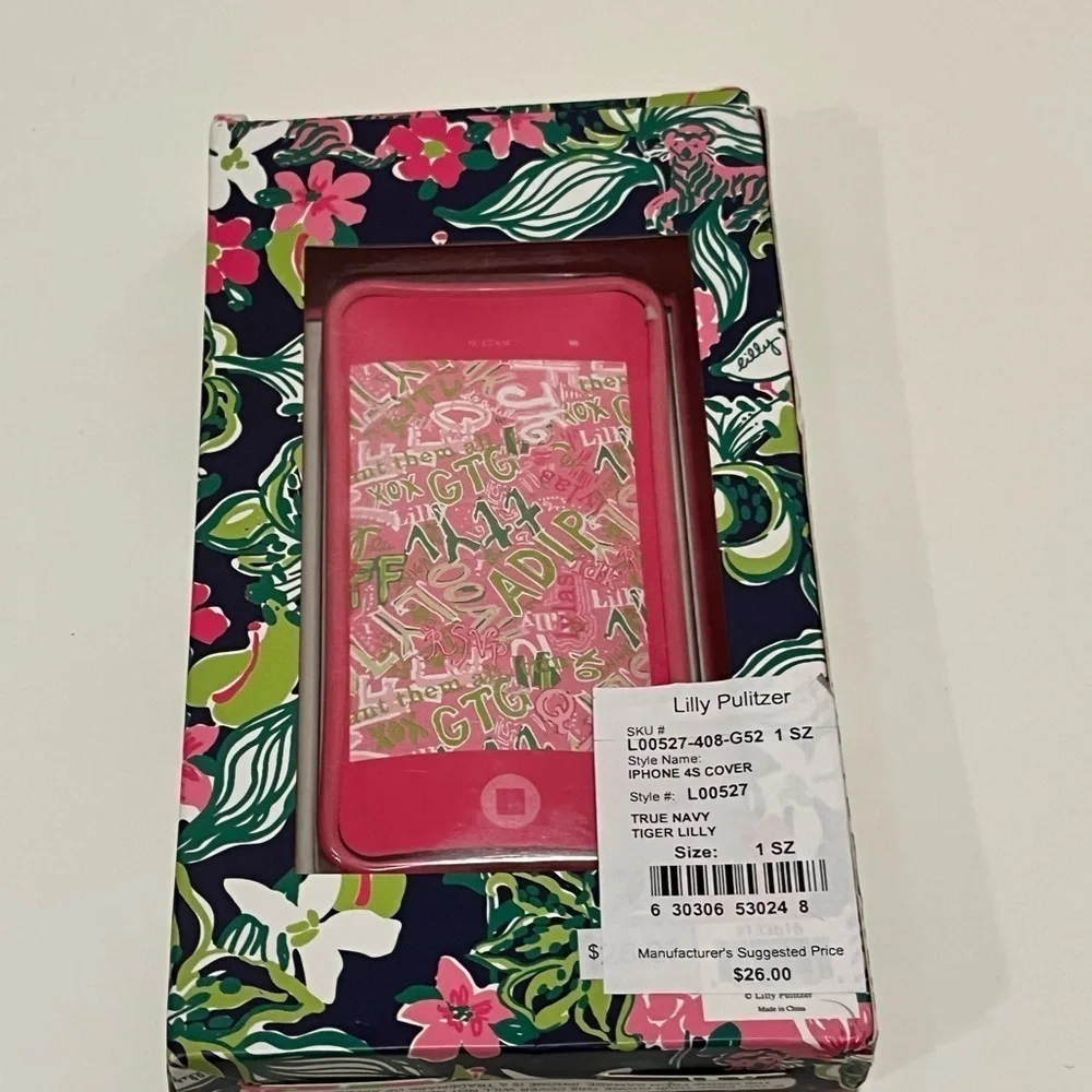 NIB Lilly Pulitzer Phone Case cover for IPhone 4 or 4S. Black, pink, red green